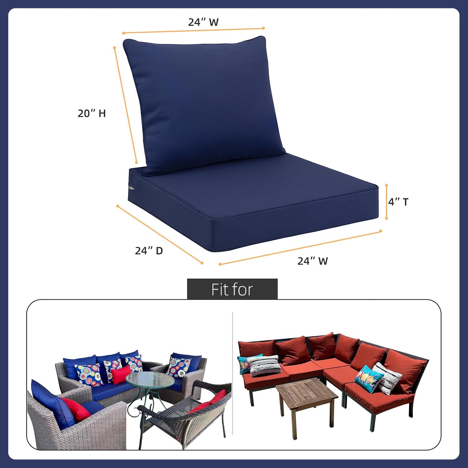 Detalle de Favoyard FYA41ZD005NA24 Outdoor Cushion Set, Waterproof Blue, 24-Inch