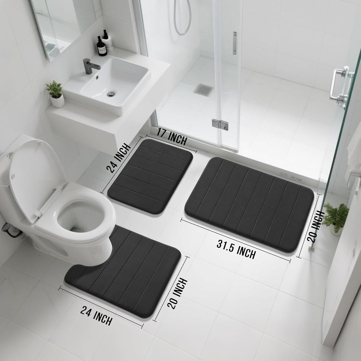 Detalle 2 de Yimobra Memory Foam Bath Mat Set 3 Pieces