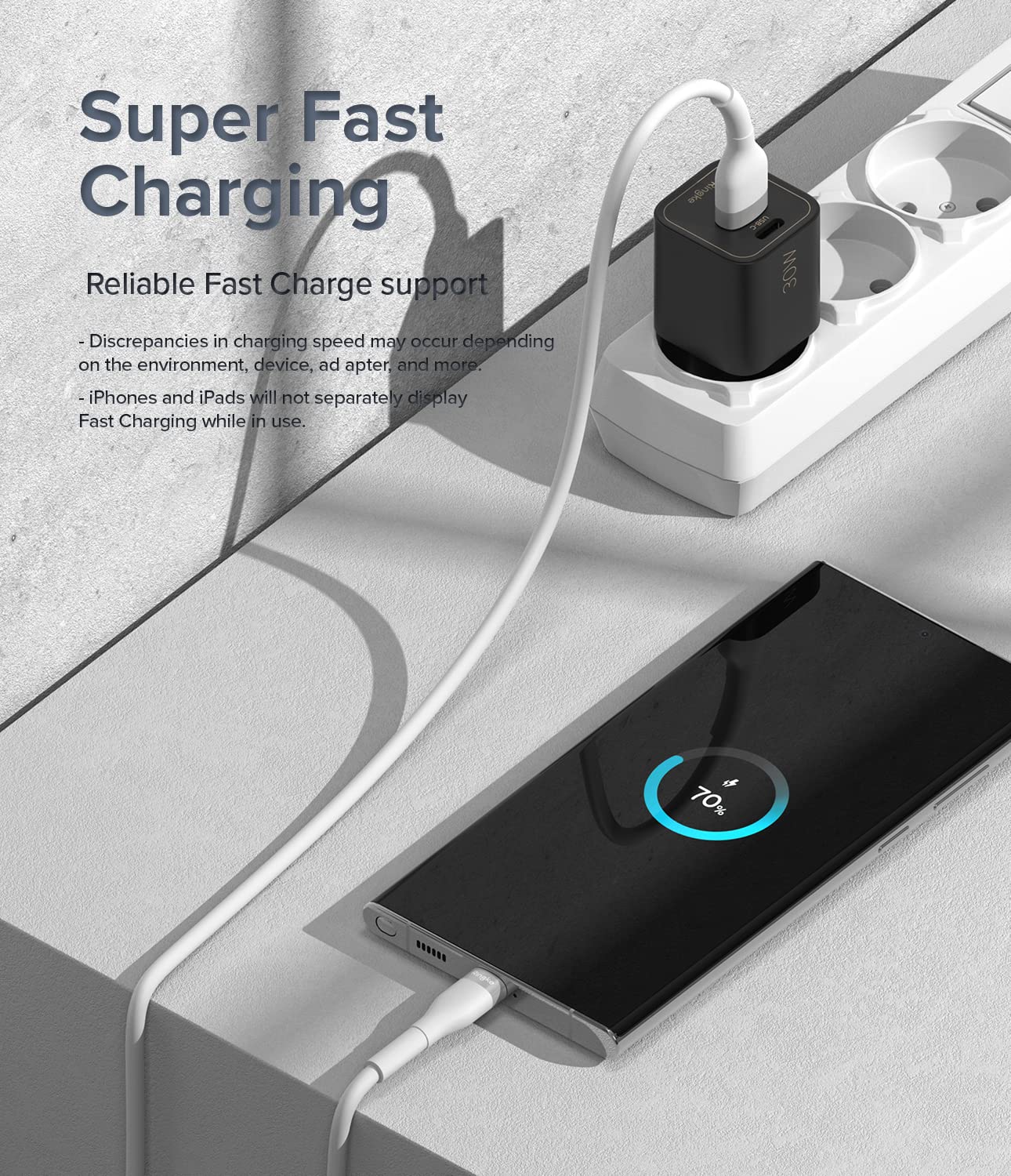 Detalle de Ringke Fast Charging Pastel Cable 2M USB-C to USB-A (12W) – White
