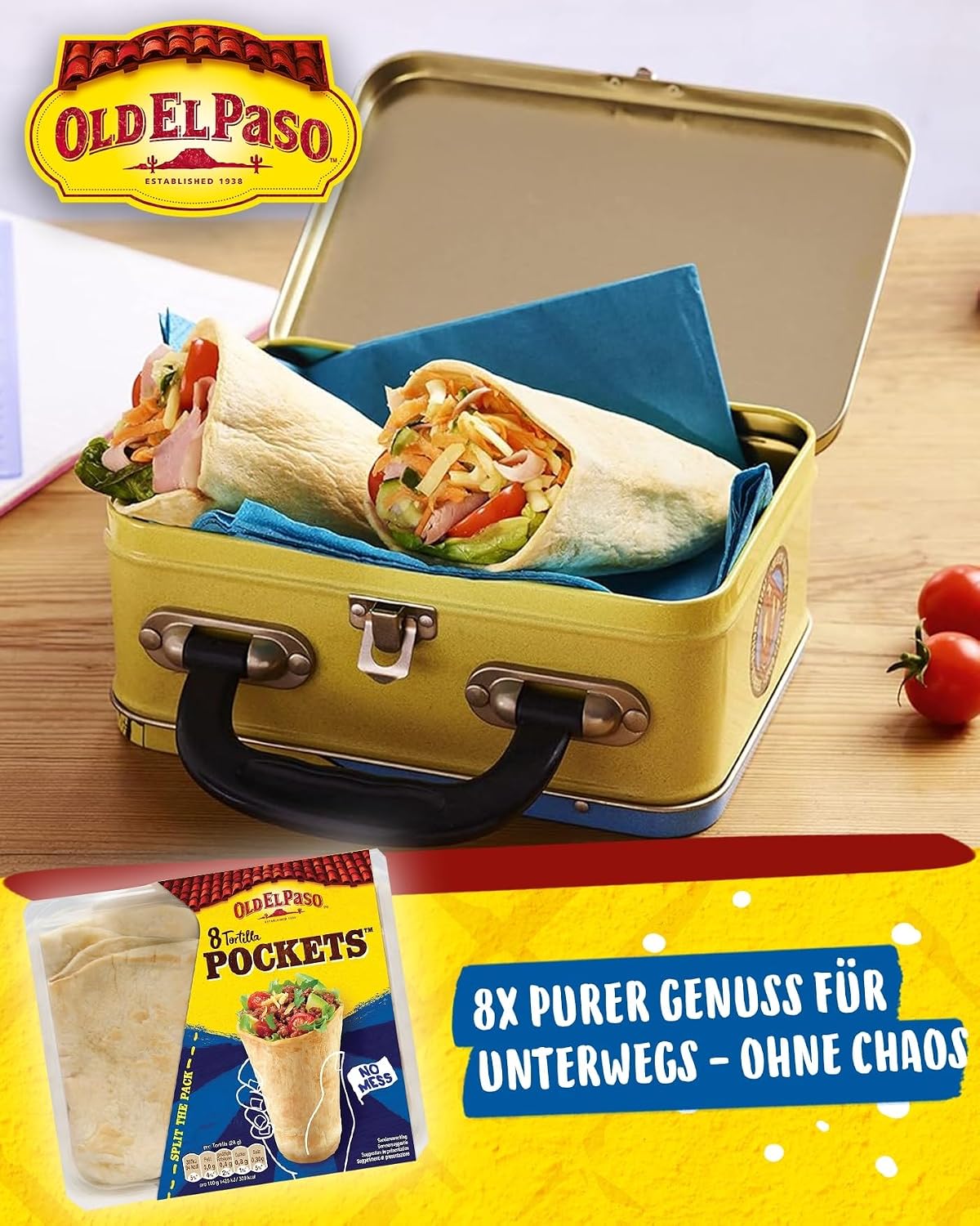Detalle de Old El Paso Weizen Tortilla Pockets – mexikanische Wraps zum Befüllen (223 g, Packung mit 4)