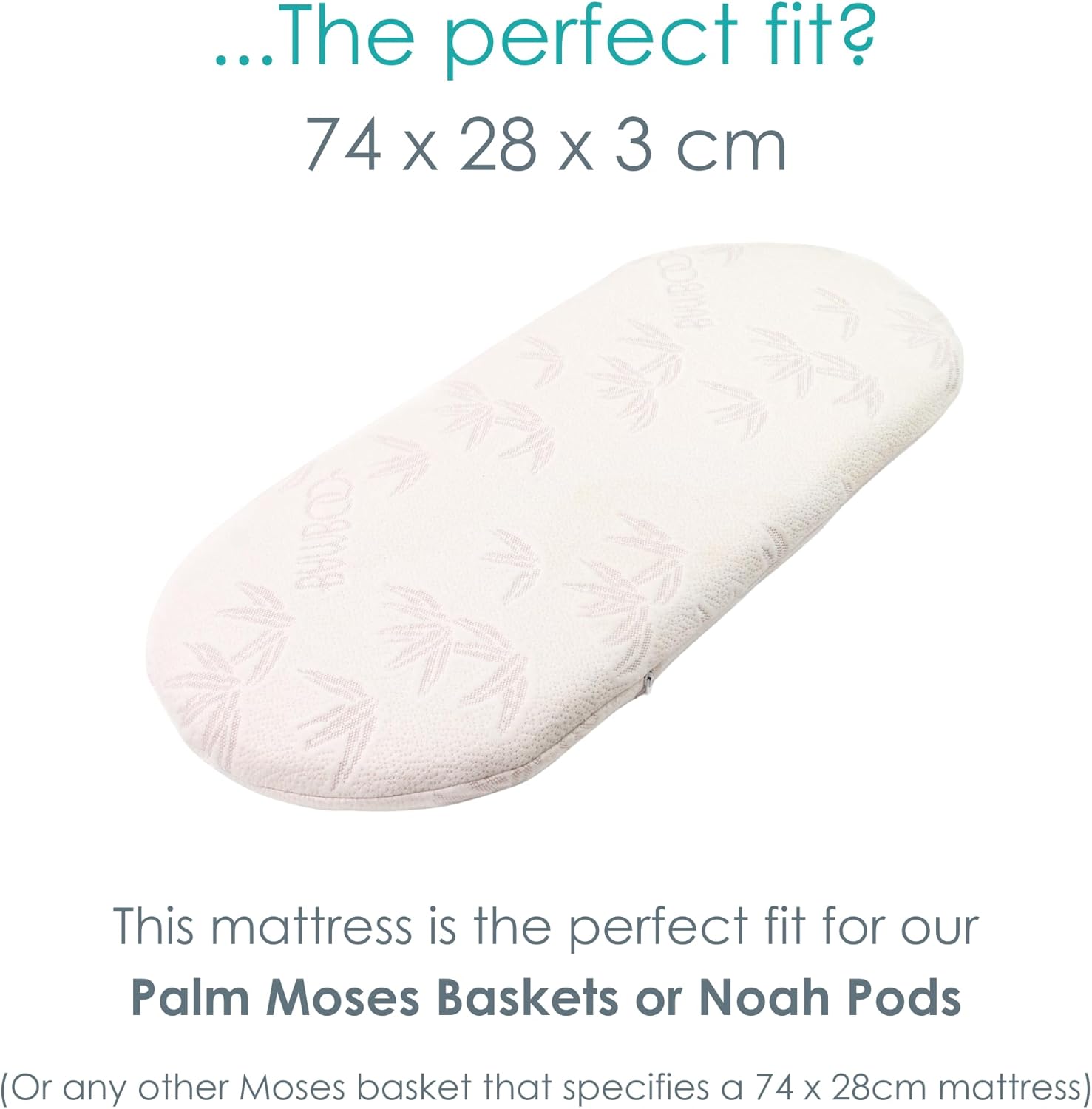 Detalle 2 de Clair de Lune Natural Bamboo Palm Moses Basket/Noah Pod Mattress – 74 x 28 cm