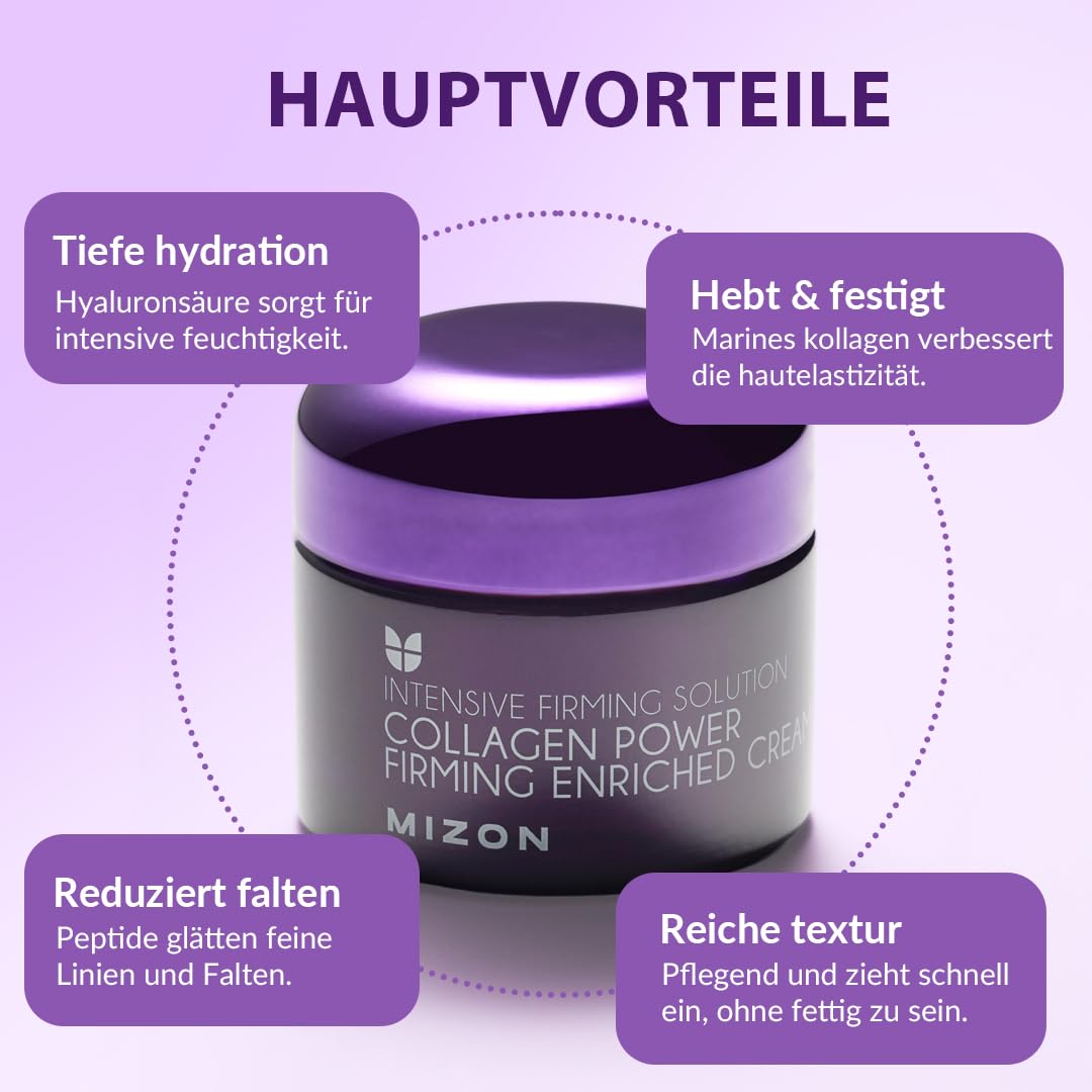 Detalle de MIZON Collagen Power Firming Creme 50 ml für glatte Haut