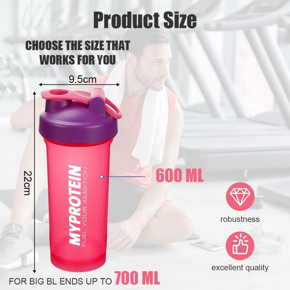 Detalle 2 de Alaoo Protein Shaker Set (2 Stück) 700 ml, BPA-frei, 2 Mixball Edelstahl – auslaufsicher mit Messskala