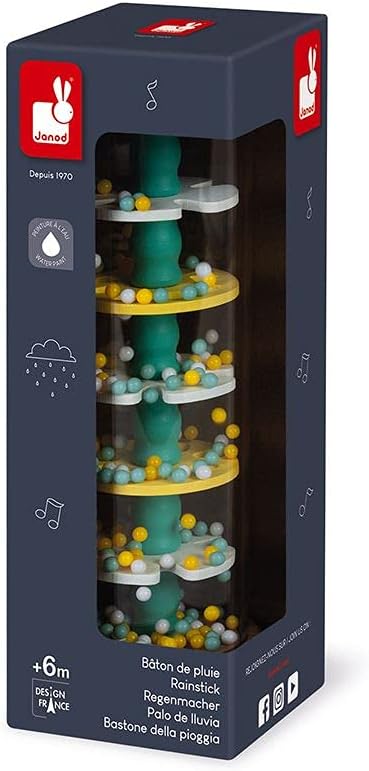 Detalle 1 de Janod Bâton de Pluie en bois Collection Pure (dès 6 mois) – jouet d’éveil pour motricité fine et stimulation visuelle