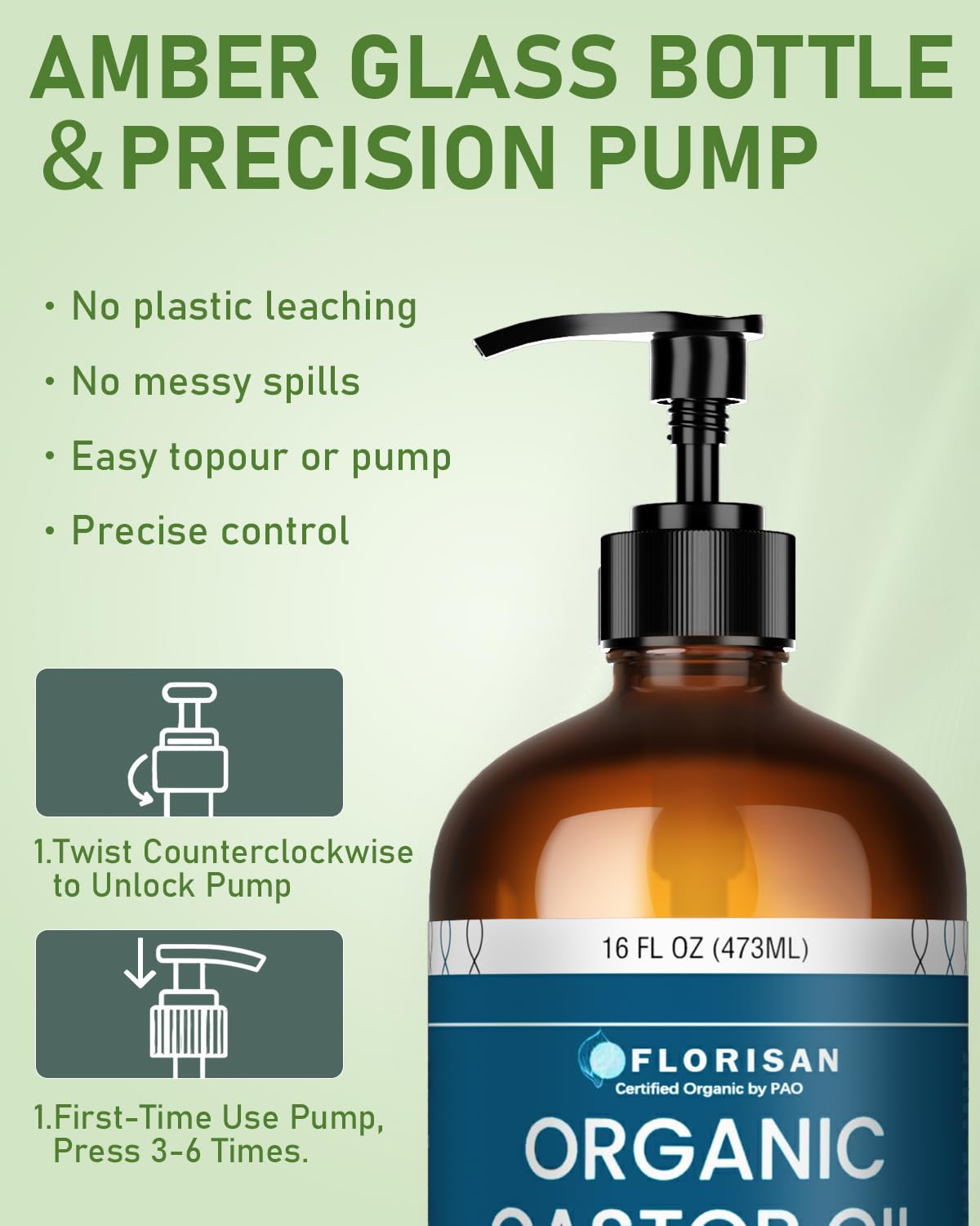 Thumbnail 6 de Florisan Organic Castor Oil 16oz – Cold Pressed, Hexane-Free, USDA Organic & EWG Verified