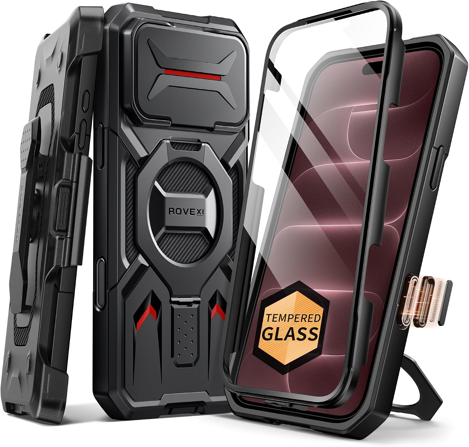 Detalle de TONGATE TON-iPhone 18 Pro Max Phone Case with MagSafe Stand and Belt Clip