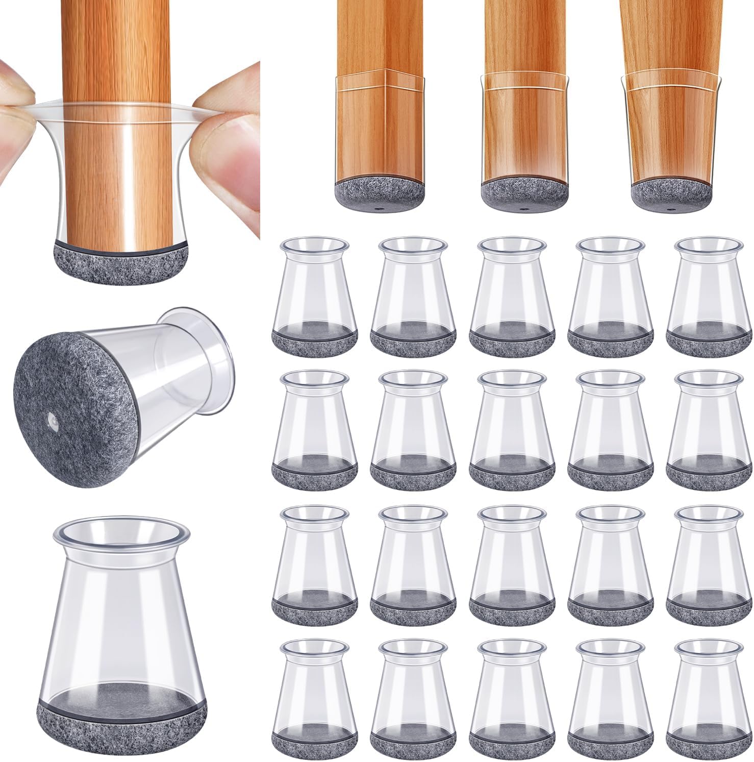 Detalle de BUMACO buma Chair Leg Protectors, 20-Pack Clear Silicone Covers with Felt