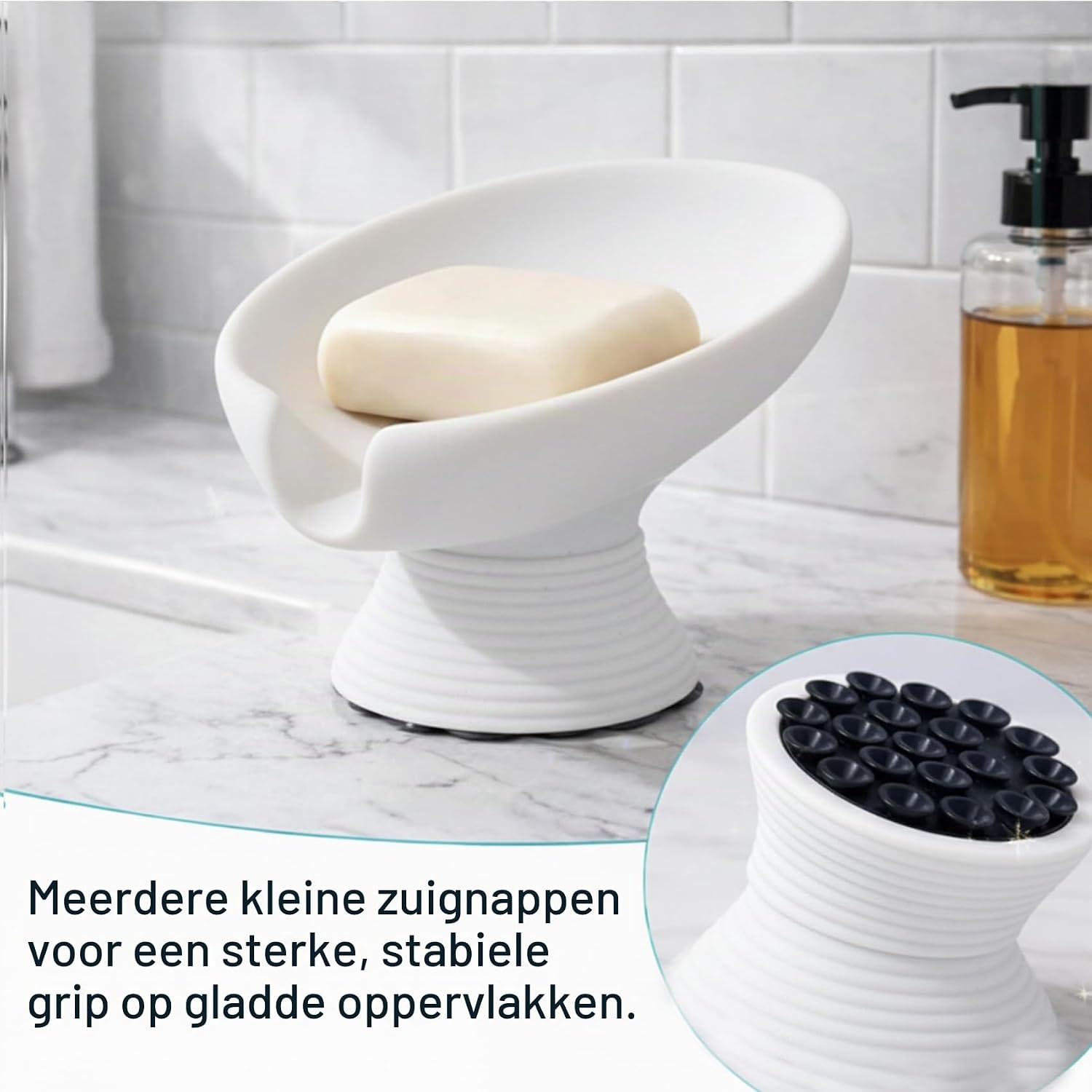 Detalle 1 de Blissilk ZH0613 bladvormige zeephouder van hars met afvoer, wit