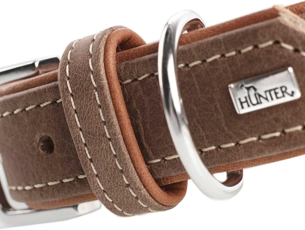 Detalle de Hunter Hundehalsband PORTO aus pflanzlich gegerbtem Olivenleder – tabak/cognac, Größe 30