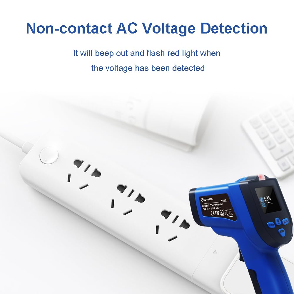 Thumbnail 4 de KETOTEK Termometro digitale a infrarossi “pistola laser” con sonda tipo K e NCV, doppio laser -50~550°C