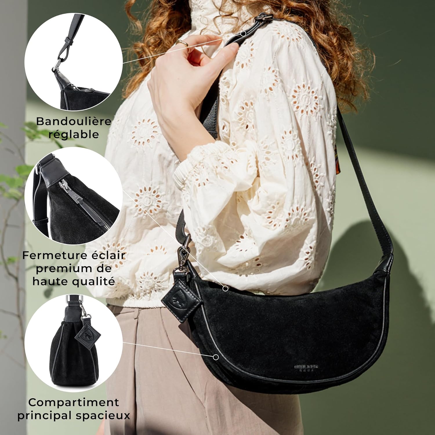 Thumbnail 4 de Berliner Bags Luna : sac à main porté épaule en cuir suédé pour femme