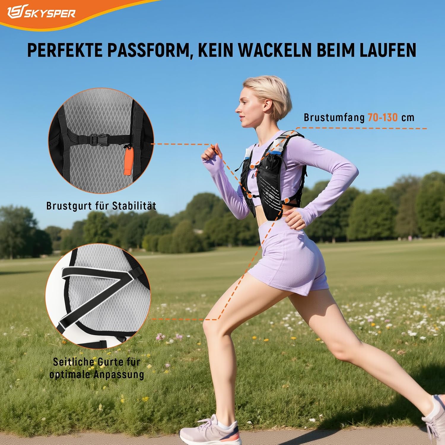Detalle 2 de SKYSPER Laufweste 12L mit 2x500ml Flaschen đâ