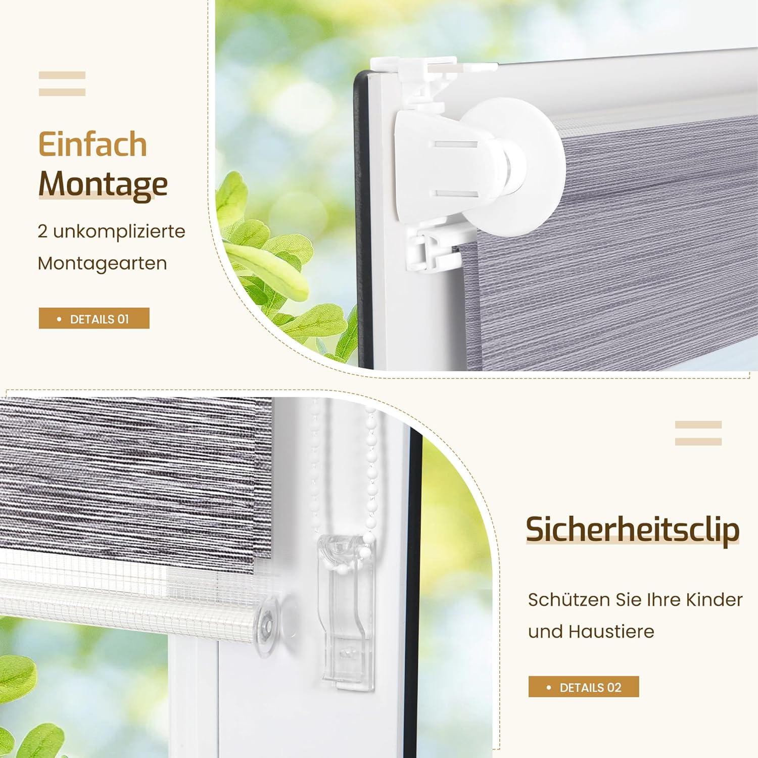 Thumbnail 2 de Grandekor Doppelrollo Klemmfix ohne Bohren 105x120 cm – Vielseitiges Innenrollo mit Streifenmuster