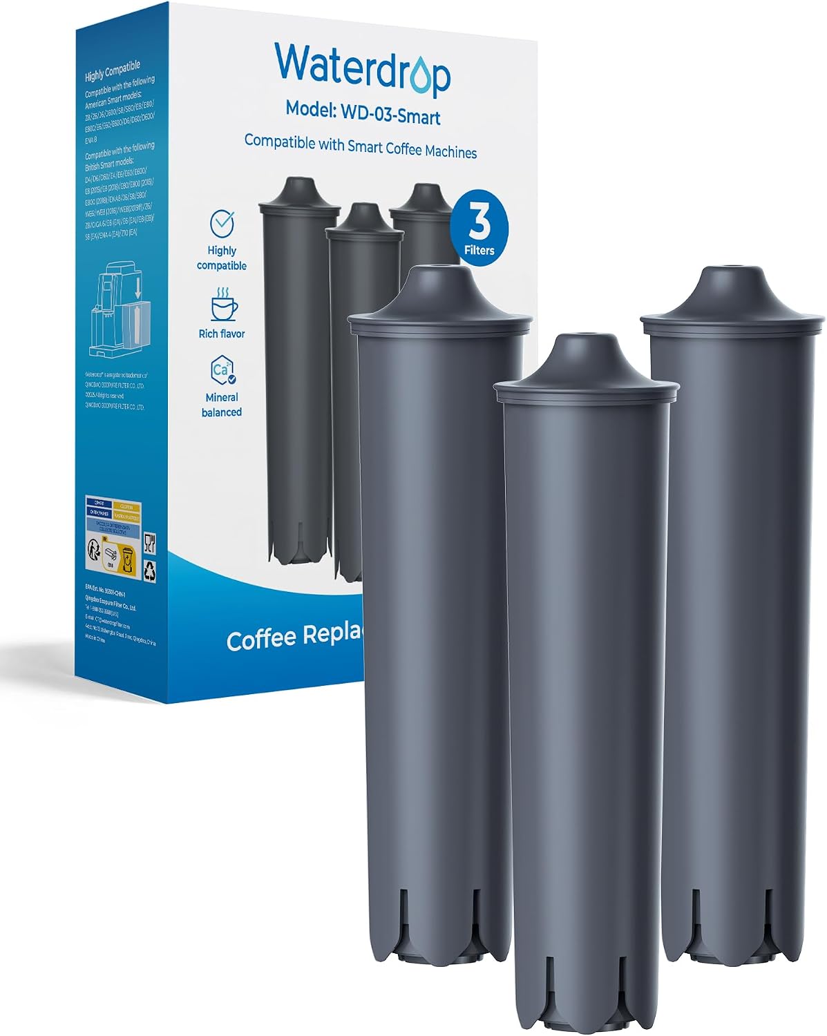 Detalle de Waterdrop WD-03-Smart koffiewaterfilter voor Jura, RFID en 3-pack