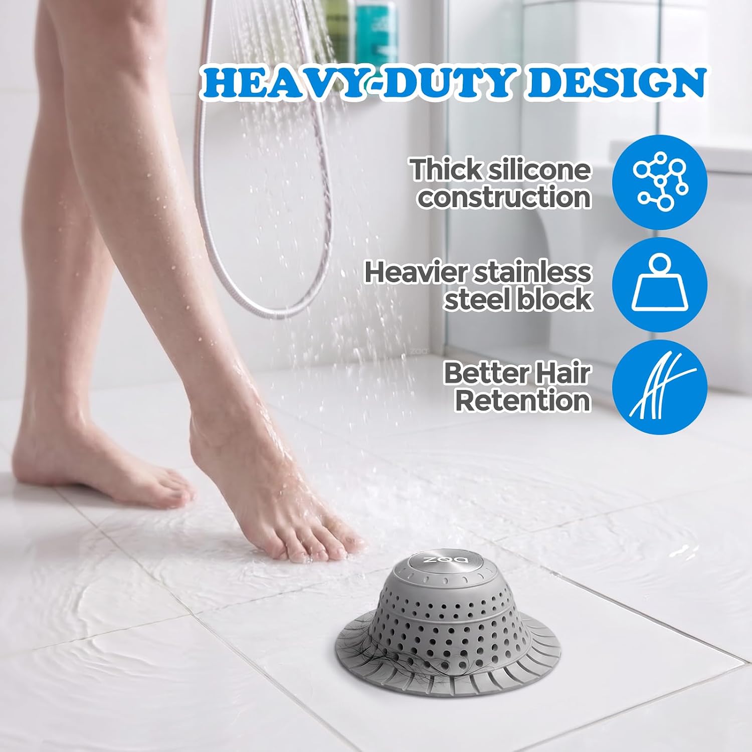 Detalle 2 de zaa DrainHairCatchers Shower Drain Hair Catcher, 2-Pack Gray Silicone