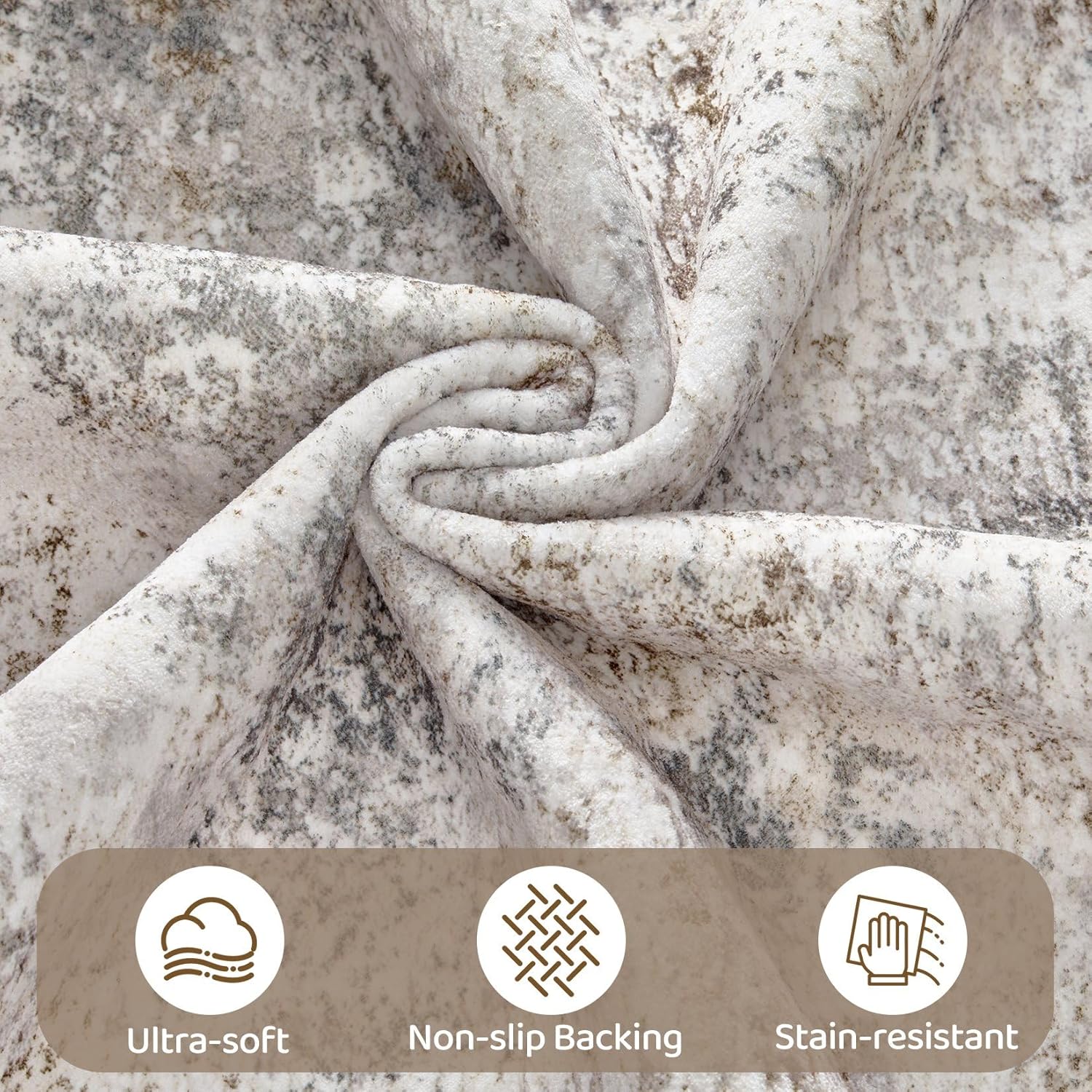 Thumbnail 6 de UERMEI 10x12 Neutral Abstract Washable Area Rug with Non-Slip TPE Backing (Brown/Gray)