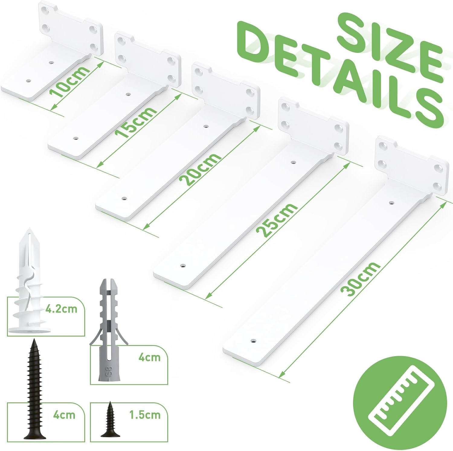 Thumbnail 3 de Yeabett 4 Pack Shelf Brackets 15cm – Heavy Duty Wall Brackets, 75kg Load Capacity, White