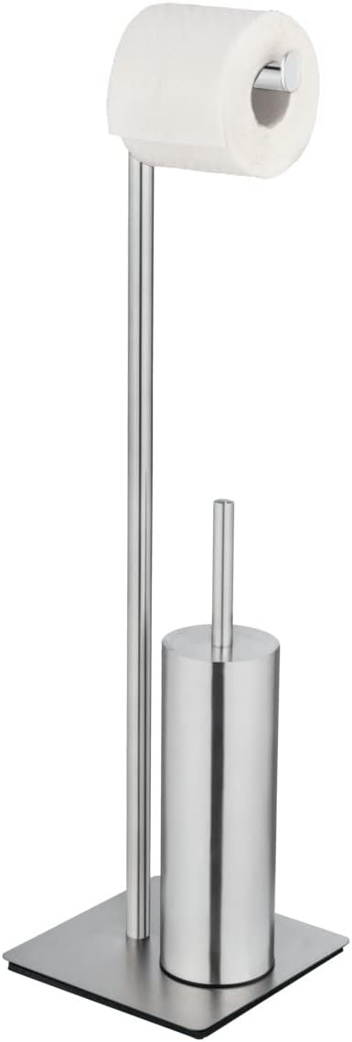 Detalle de WENKO Kit d'accessoires pour WC sur Pied Recco – Porte-brosse et distributeur papier en INOX satiné
