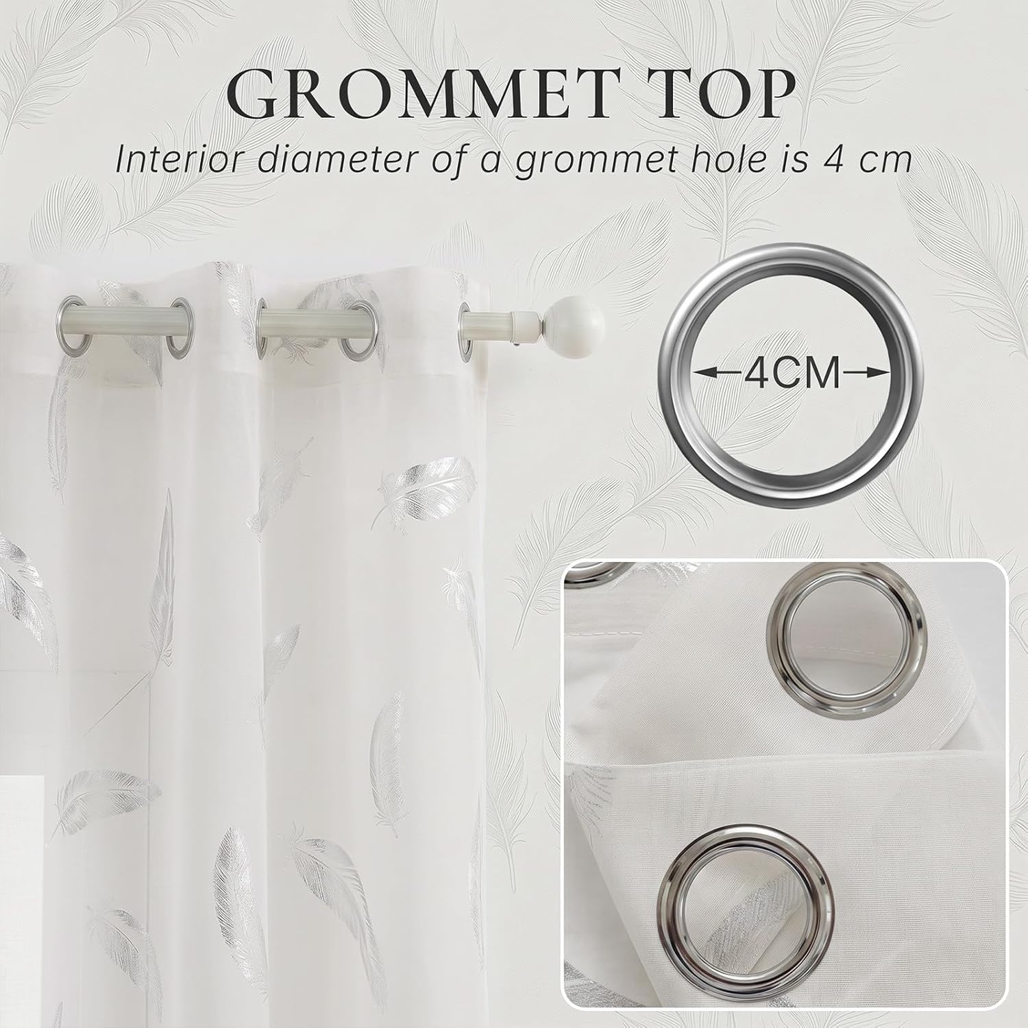 Detalle de Rideau Salon Moderne Lot de 2 – Plumage argenté chaud, 140x260 cm, beige