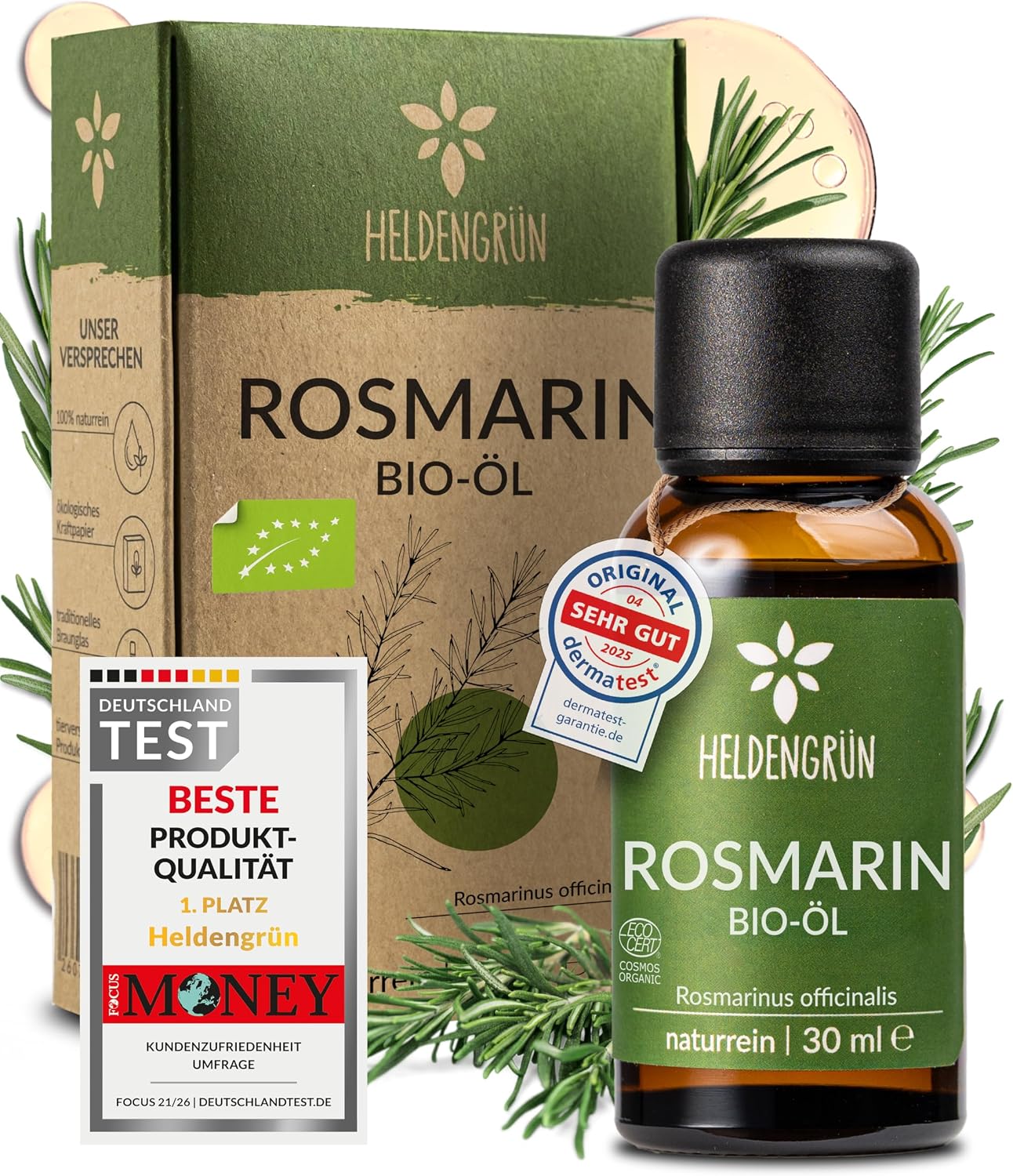 Detalle de Heldengrün BIO Rosmarinöl 100 ml – Haaröl
