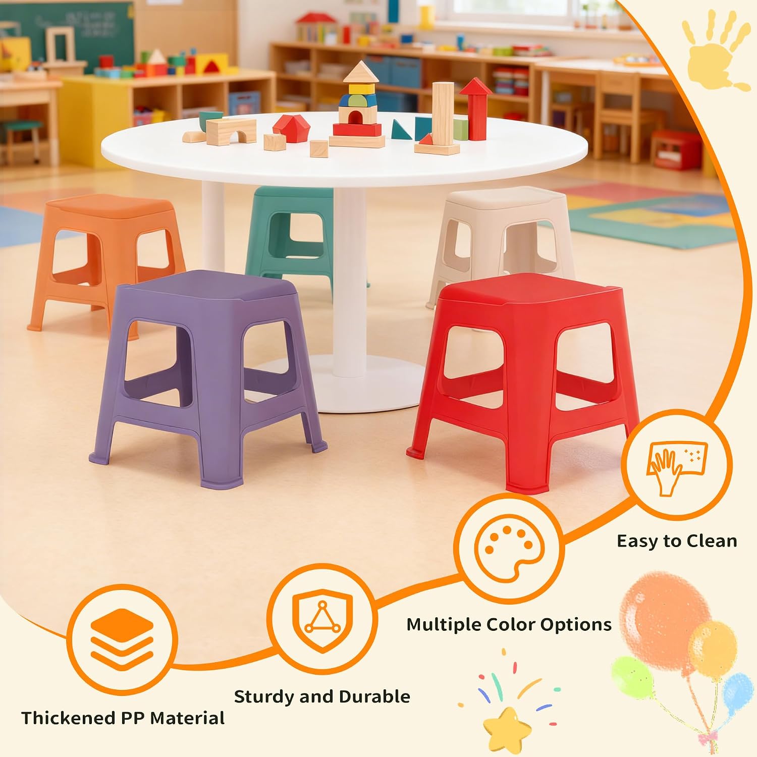 Detalle 1 de Pipleo Stackable Classroom Stools, 12.9-Inch Height