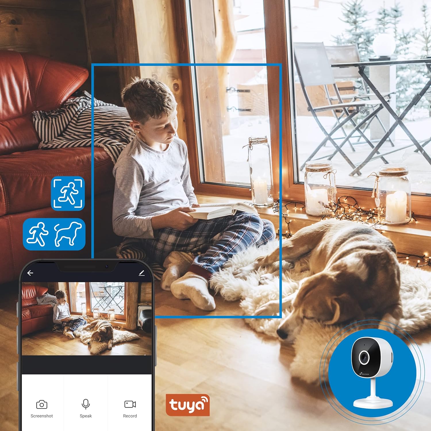 Thumbnail 2 de NIVIAN Telecamera WiFi 2K per interni con rilevamento persone, audio bidirezionale e compatibilità Alexa/Google Home