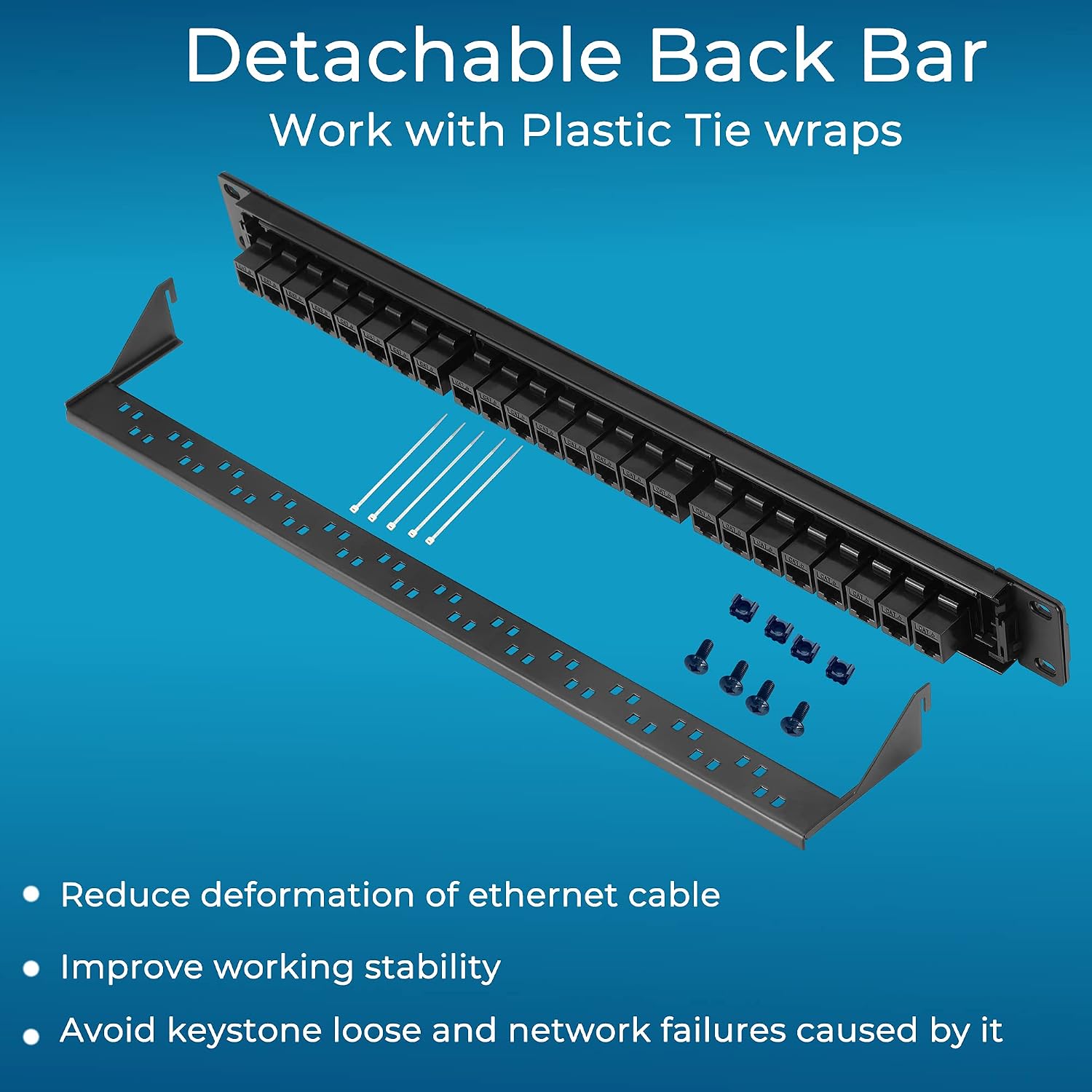 Detalle 2 de Rapink C6PP 24-Port Cat6 Patch Panel, 10G Pass-Through, 1U
