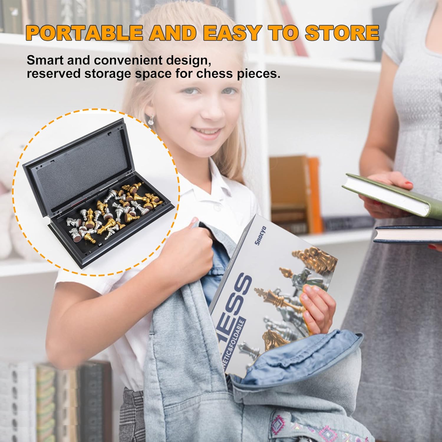 Thumbnail 4 de Snocyo Magnetic Folding Chess Board Set (Glod/Silver): Portable, Quiet & Kid‑friendly Strategy Game