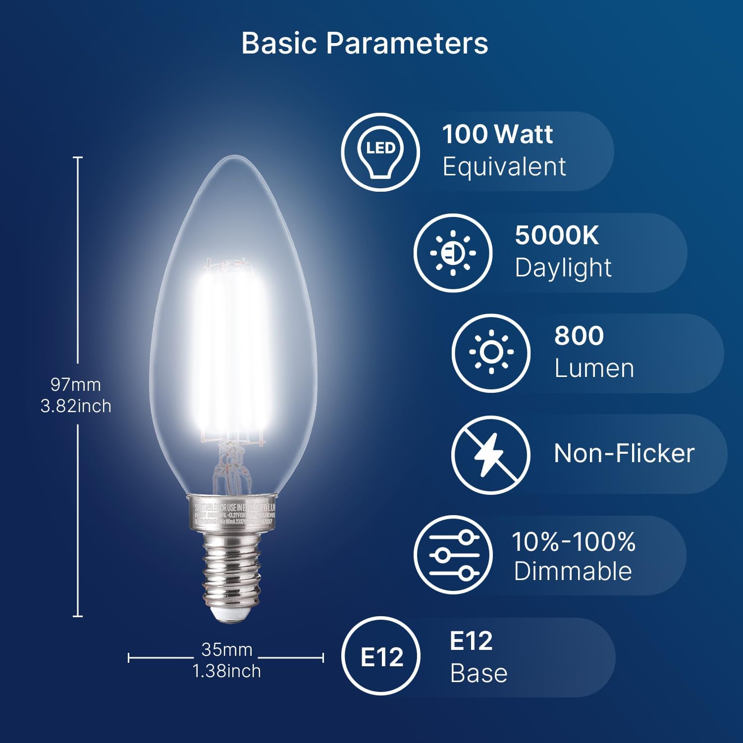 Thumbnail 1 de FLSNT B11-E12-6-5.5W-5K-800LM-100w Candelabra LED Bulbs, 5000K, Dimmable, 6-Pack