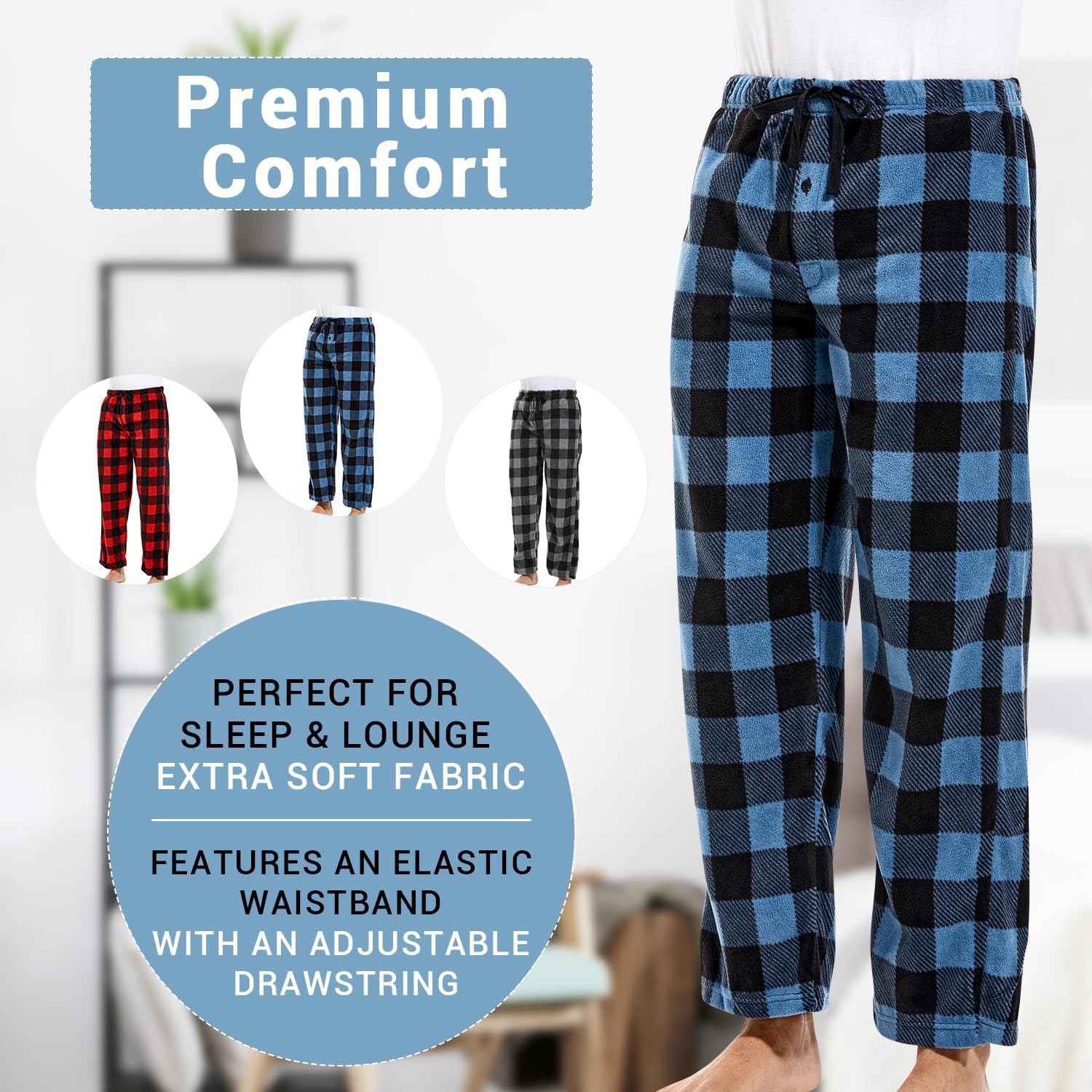 Thumbnail 1 de DG Hill Men’s Pajama Pants — Fleece Plaid Lounge Bottoms with Pockets (1-Pack or 3-Pack)