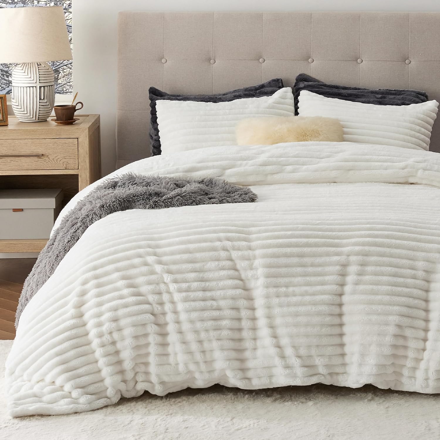 Detalle de Bedsure Duvet Cover Set-Drop Needle, Queen Plush Flannel Fleece Set