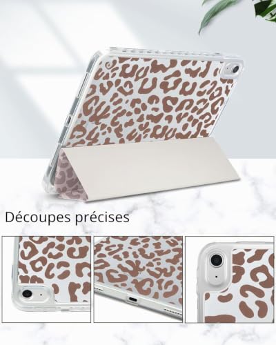 Detalle de Fycyko Étui folio Leopard Rose pour iPad 11e Génération (2025, A16) et iPad 10e Génération (2022) – Motif Léopard, Porte-crayon