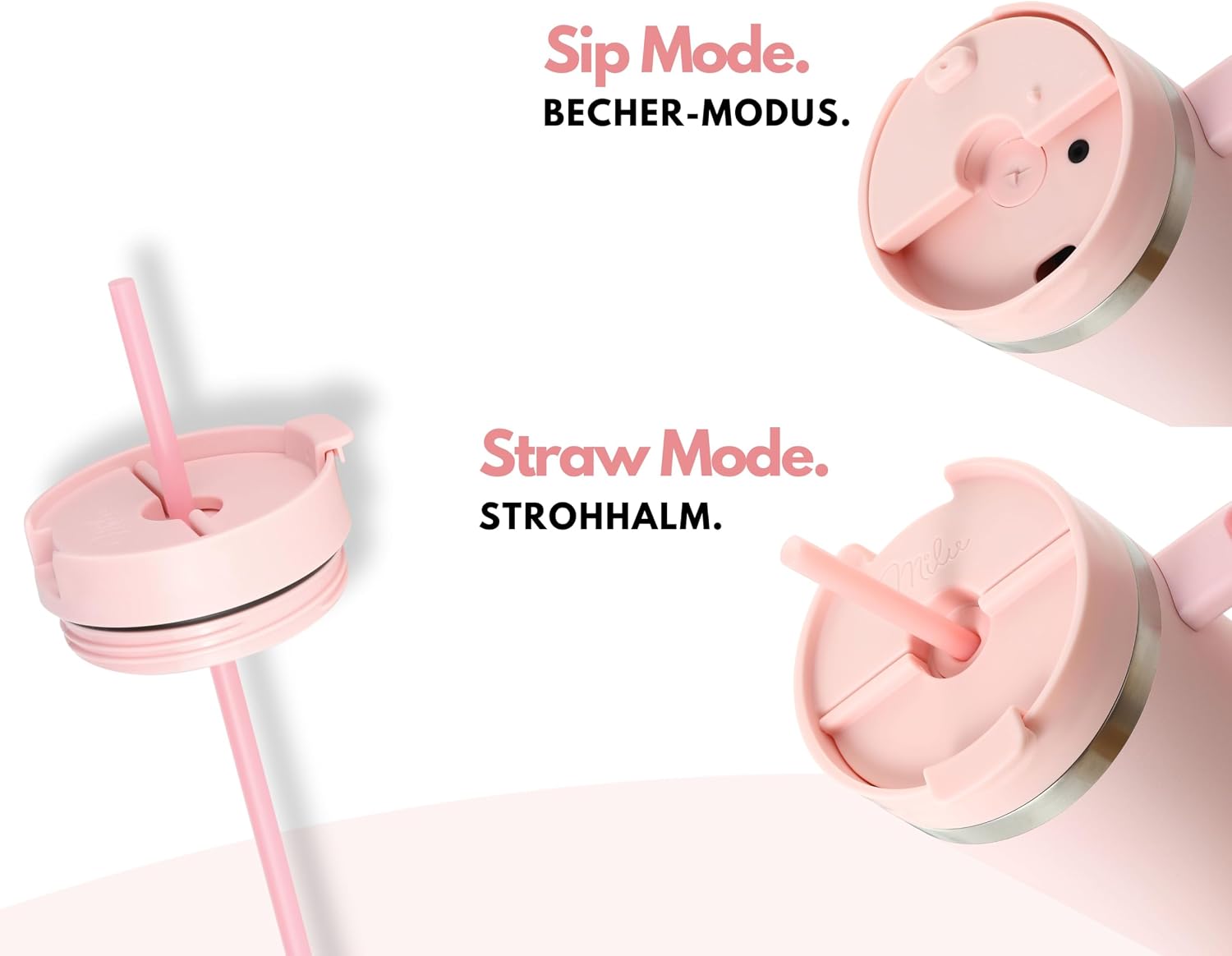 Detalle de Milu Thermobecher 1,2L mit Strohhalm und Henkel – isolierter Edelstahl-Tumbler 40oz (Blossom Pink)