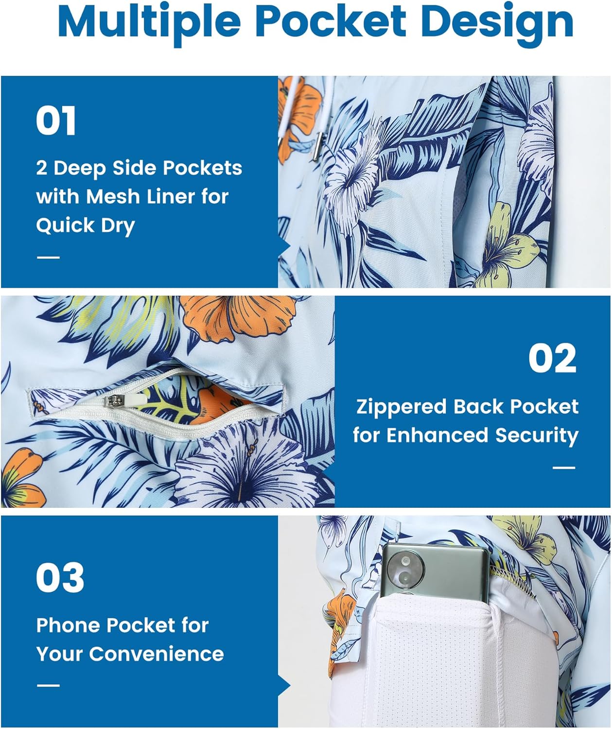 Thumbnail 3 de MaaMgic Men’s Swim Trunks with Compression Liner (7-Inch Inseam) — Quick-Dry Bathing Suit with Phone Pocket