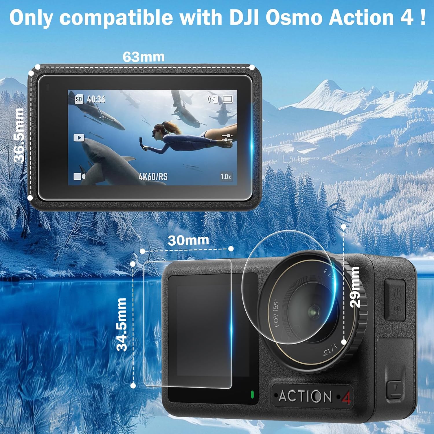 Thumbnail 4 de Simpeak 4 Set Screen Protectors for DJI Osmo Action 4 — Lens, Front and Back Screens, 9H Tempered Glass