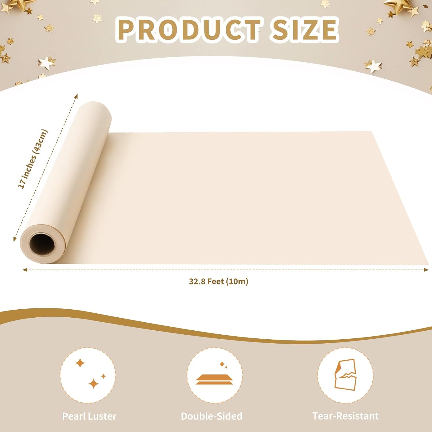 Detalle de Off White Wrapping Paper Roll, Reversible Pearly-Lustre – 43cm x 10m