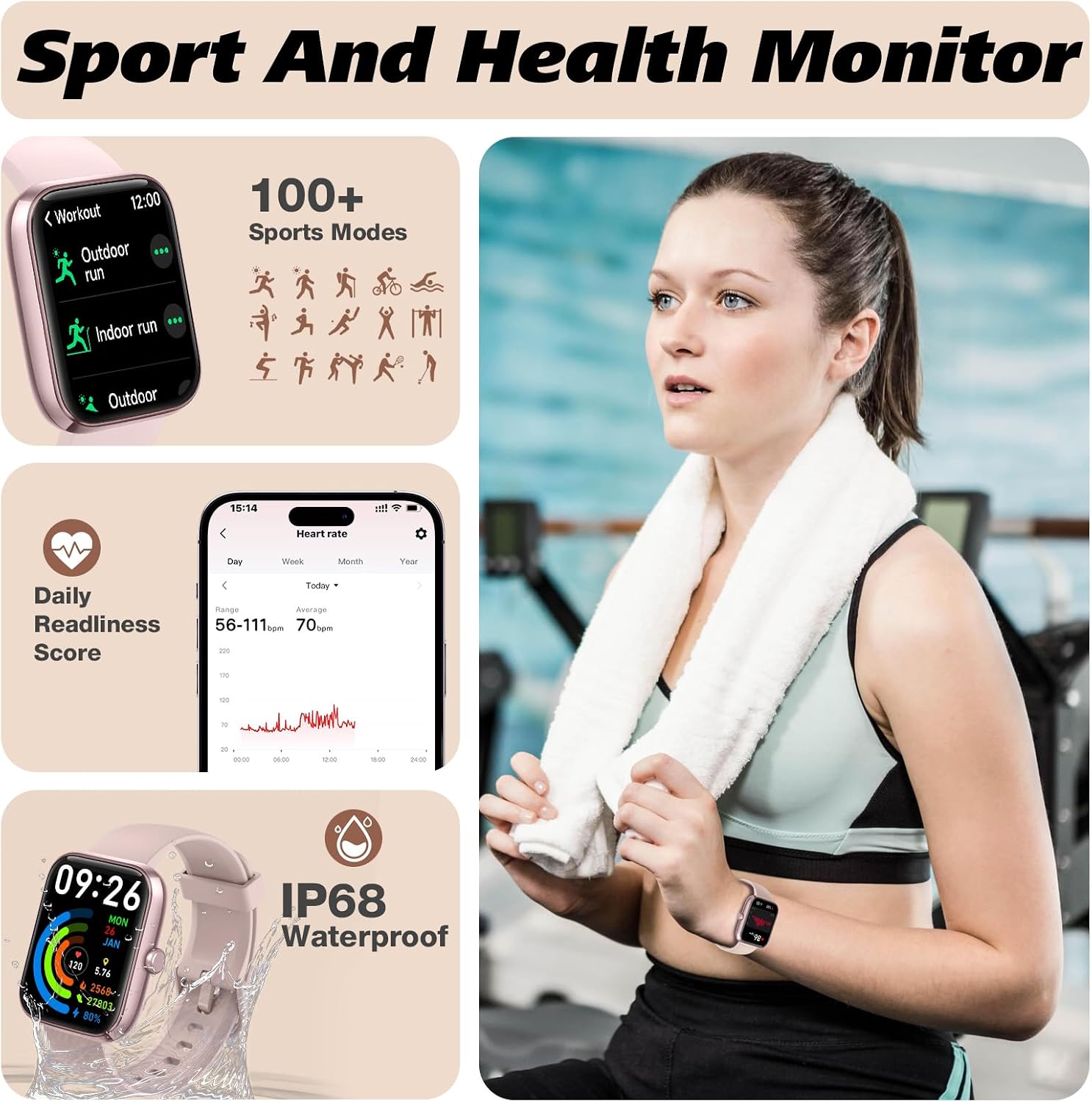 Detalle 2 de VRPEFIT IDW25 Smart Watch with Alexa, Bluetooth Calling and 100+ Sport Modes