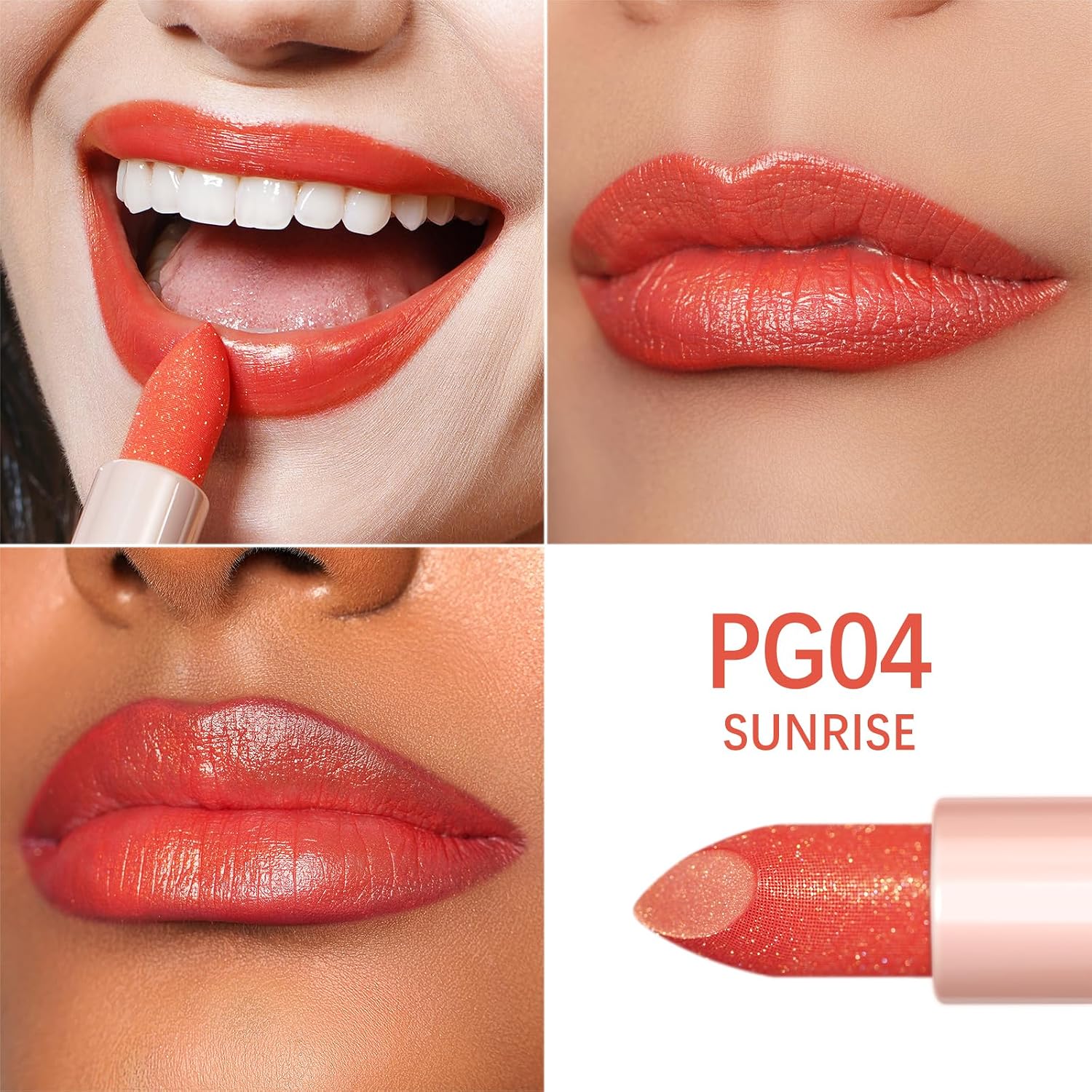 Detalle de OULAC Infinite Moisture Shine Rossetto idratante lucido con glitter corallo Sunrise (04)