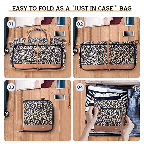 Detalle de Lekesky Large Foldable Travel Duffel Bag 80L – Leopard Print