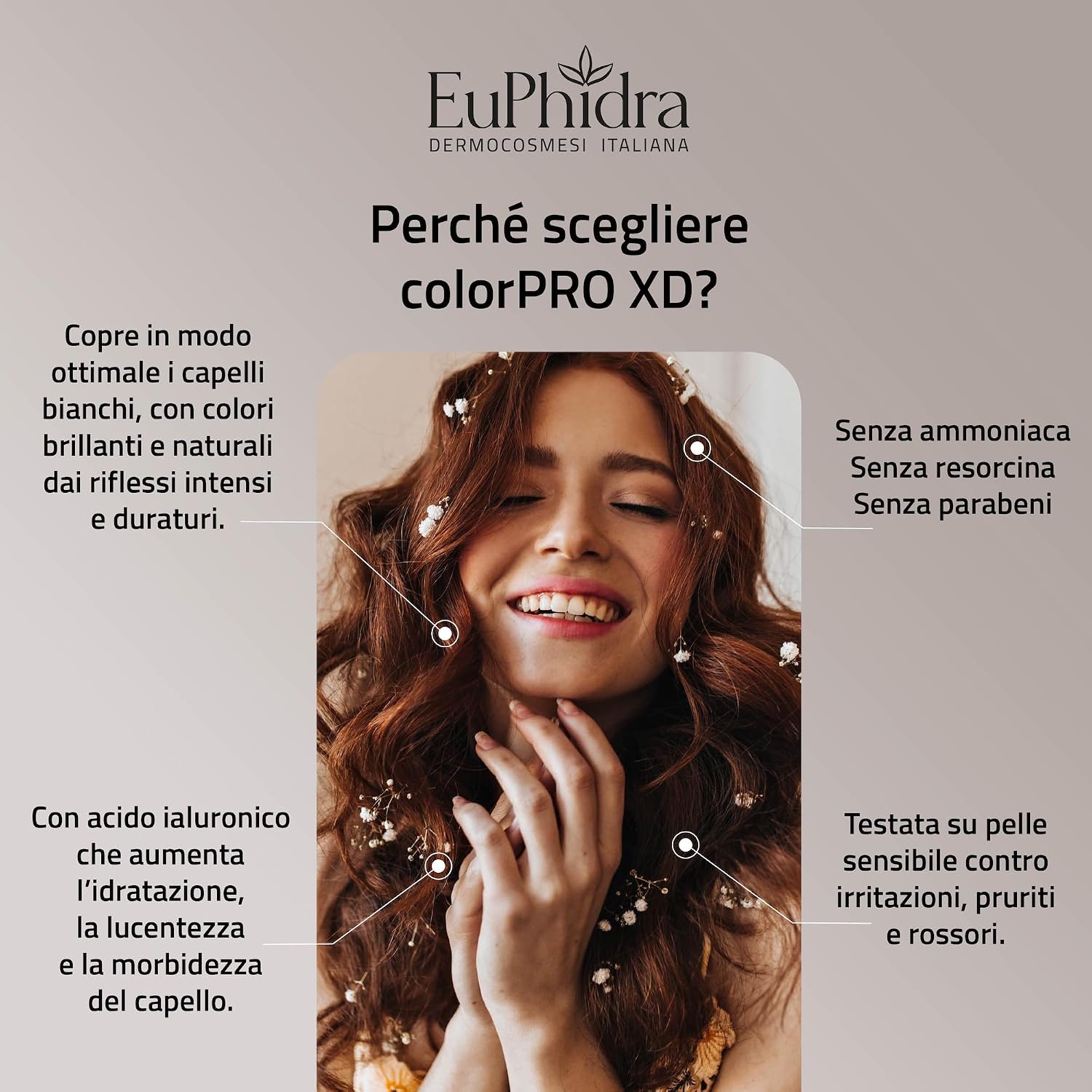 Detalle 2 de Euphidra ColorPro XD: Kit colorazione castano fondente extradelicato 50 ml + base attivante 50 ml + balsamo con acido ialuronico 20 ml