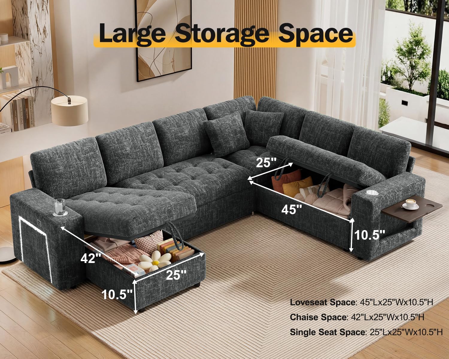 Thumbnail 4 de Vipbear Sectional Sleeper Sofa 111-Inch