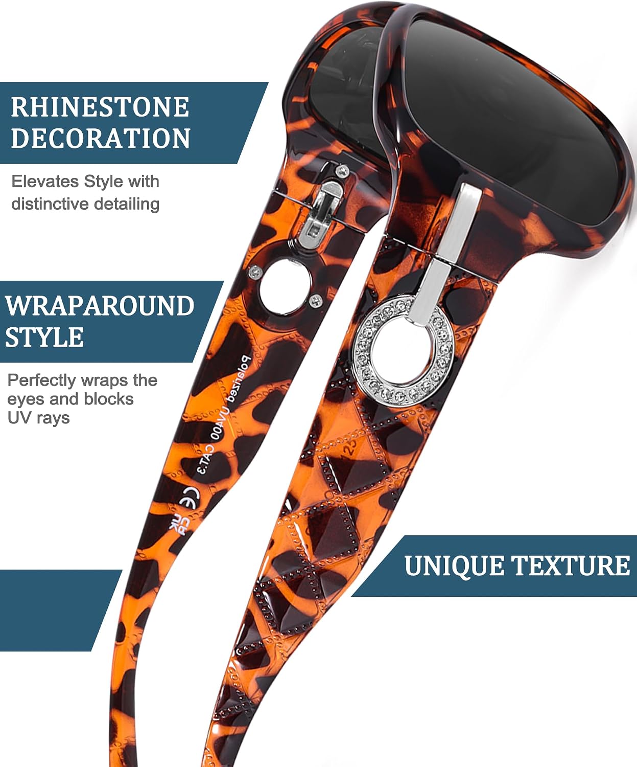 Detalle de LVIOE Retro Polarized Sunglasses for Women with Crystal Rhinestones – UV400 Wraparound Shades