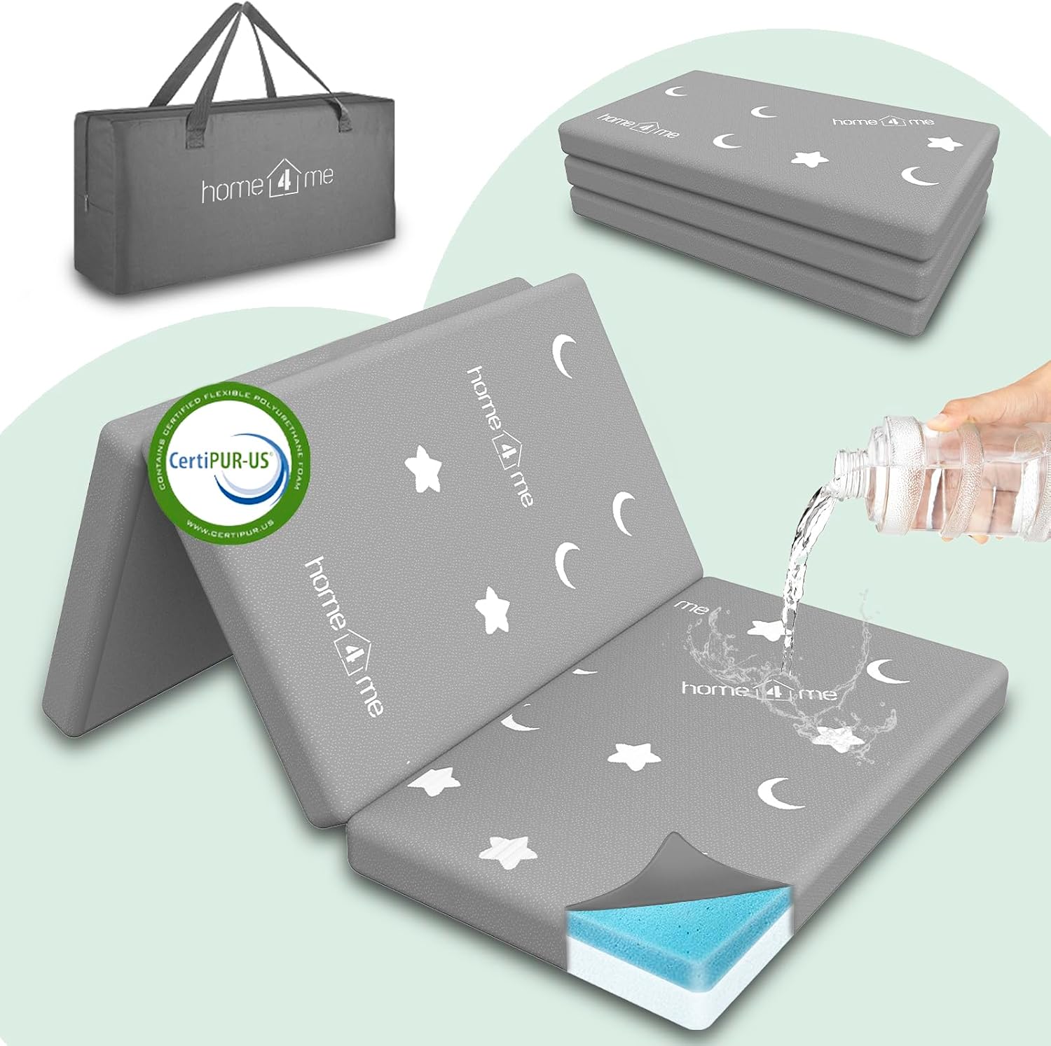 Detalle de Home4me HE-013 Trifold Pack and Play Mattress, Dual-Sided Memory Foam
