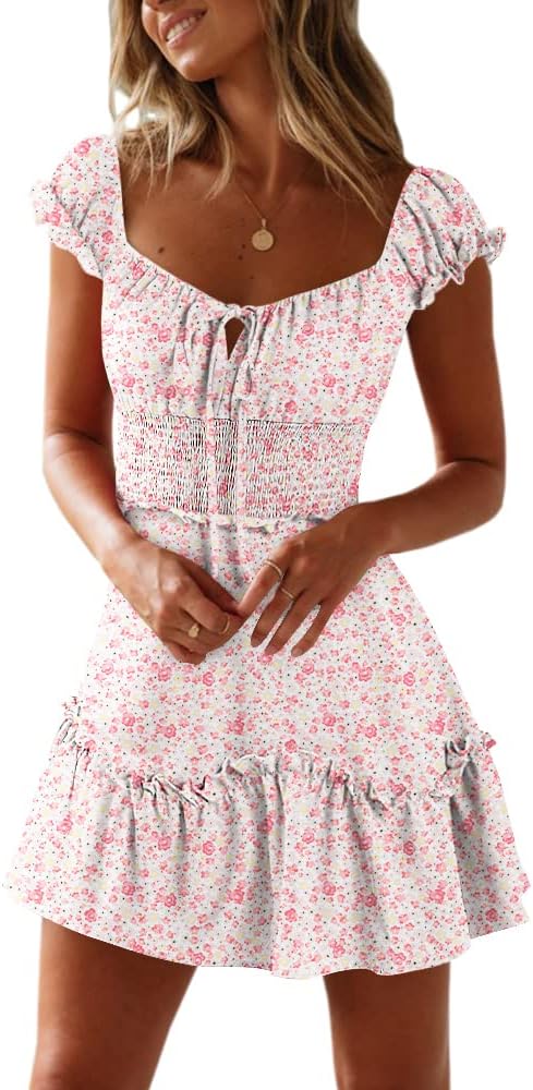 Detalle de YOBECHO Women's Summer Dress with Ruffle Sleeves and Sweetheart Neckline