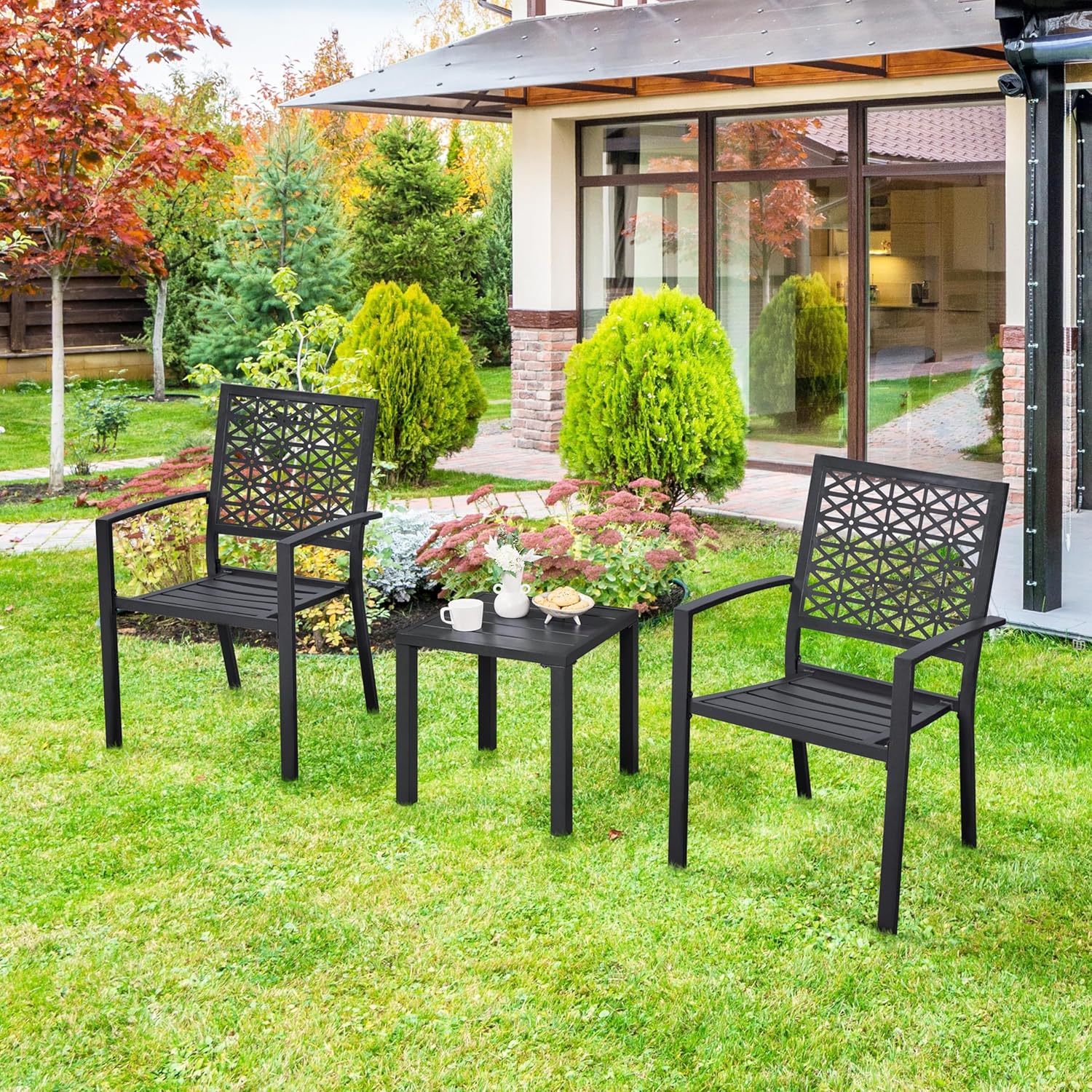 Thumbnail 3 de Yaheetech Tavolo da Giardino Esterno Quadrato 45×45×45,5 cm in Metallo Nero