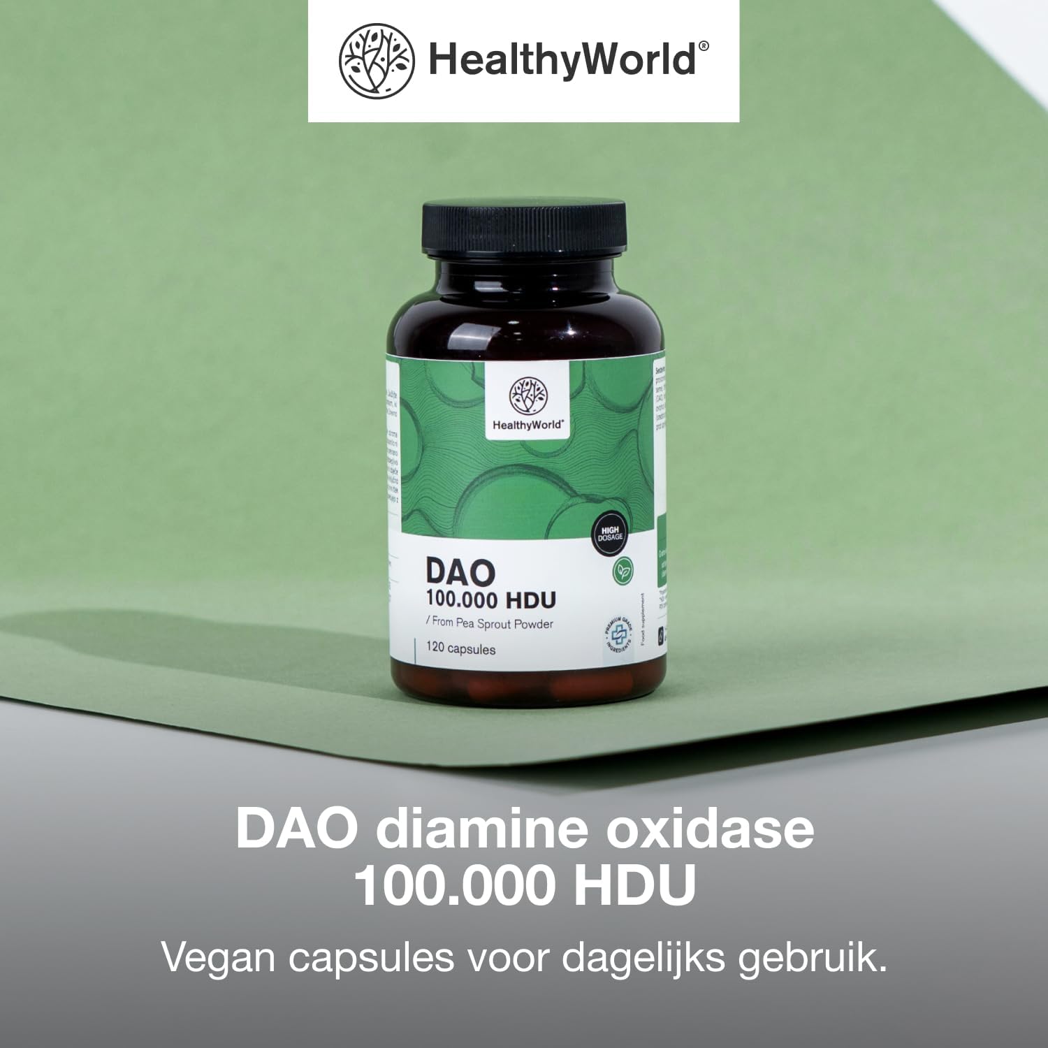 Detalle de HealthyWorld DAO Diamine Oxidase-capsules, 100.000 HDU, vegan, 120 stuks