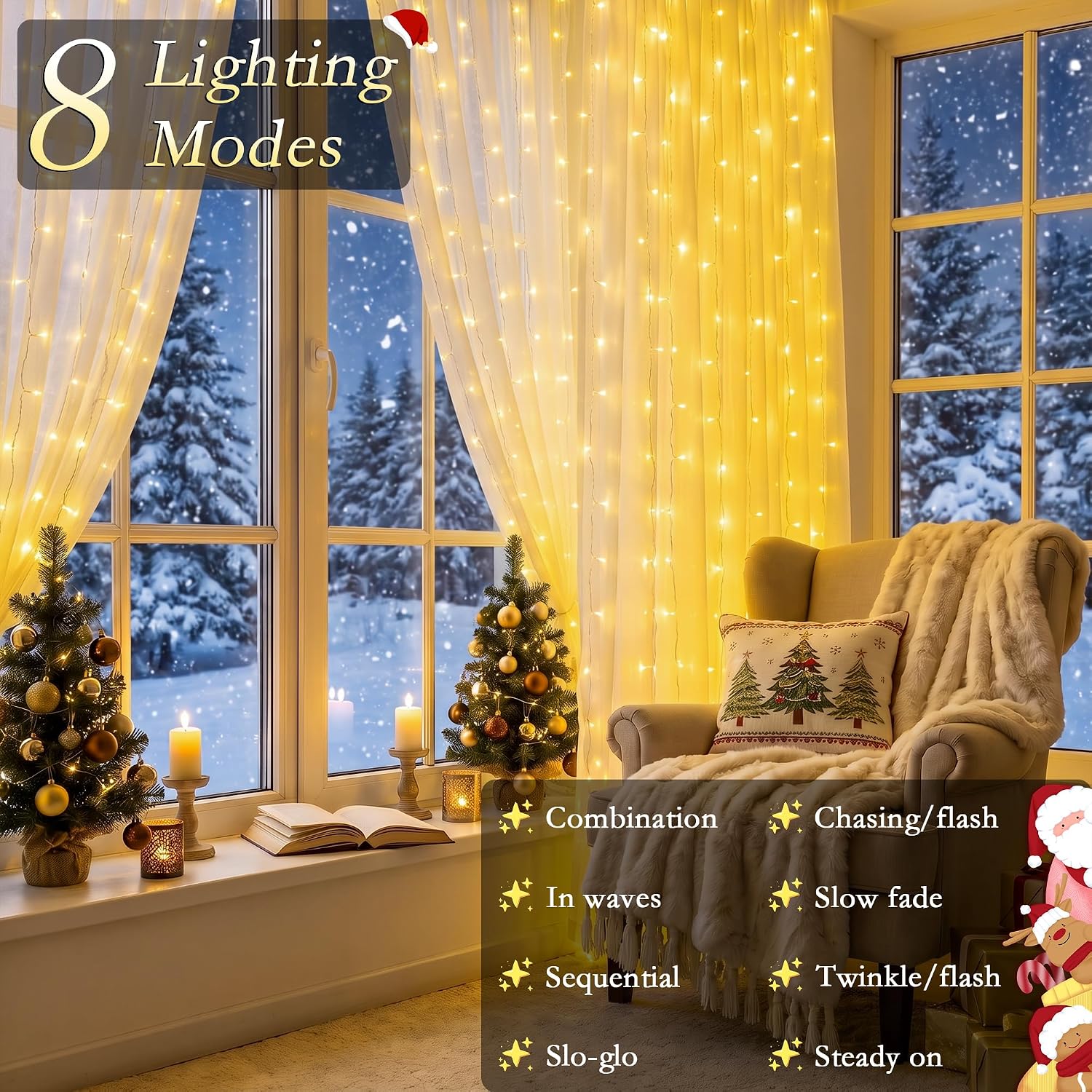 Detalle 2 de Soagrc BG-CL3M3-306L01 Curtain String Lights, 300 Warm White LEDs