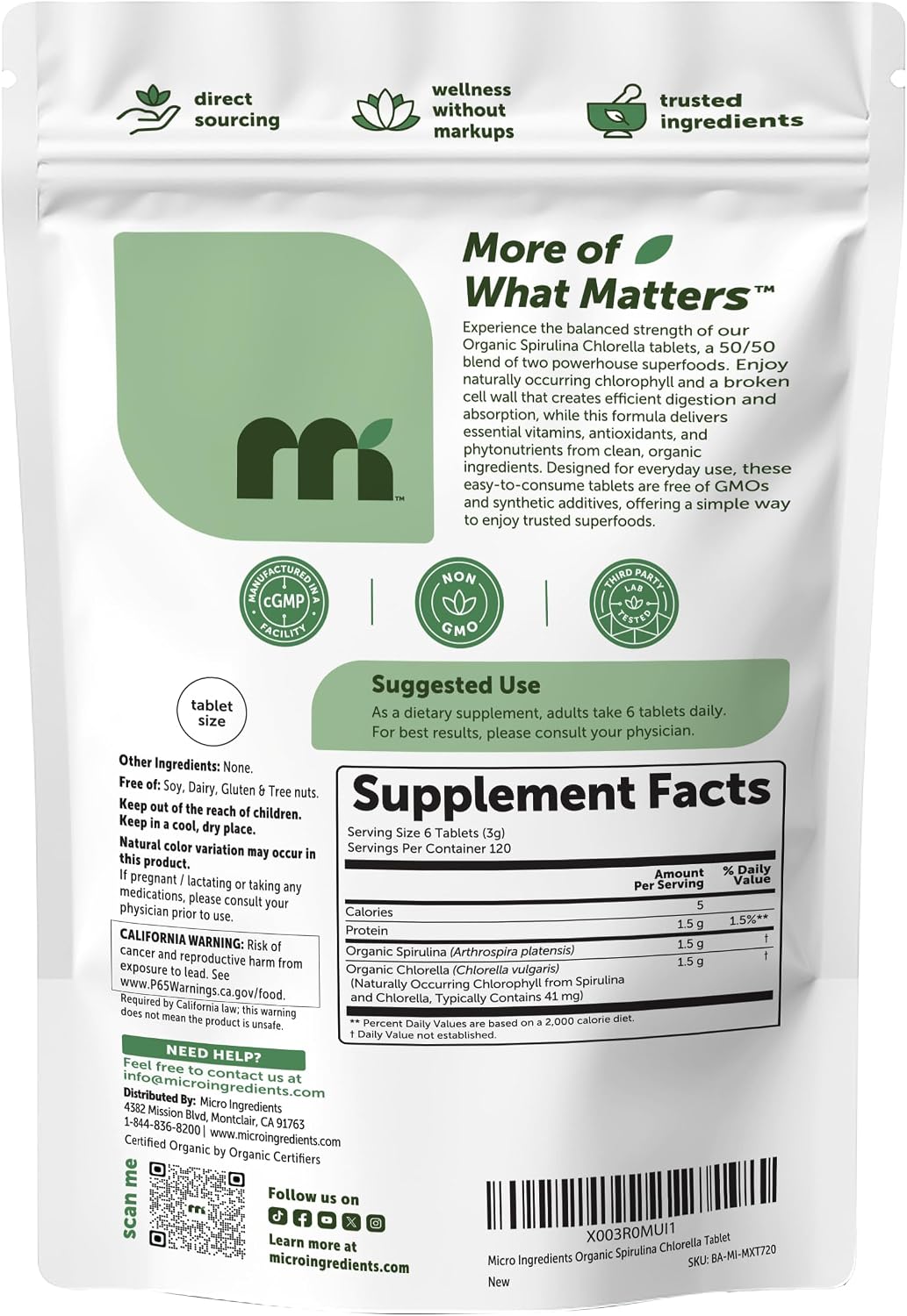 Thumbnail 6 de Micro Ingredients TRR-0015 Organic Spirulina Chlorella Tablets, 720 Count