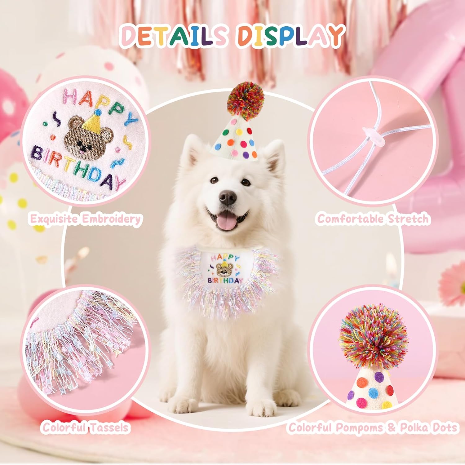 Thumbnail 3 de La Desire Pet Birthday Decorations Kit: Dog Birthday Party Set with Hat, Bib, Toy, Cake Plate & Banner