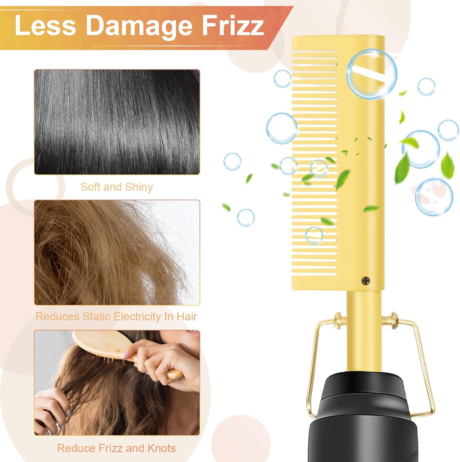 Detalle 2 de Flintronic Electric Hot Comb: Safe, Quick Hair Straightening for Afro, Curly and Thick Textured Hair